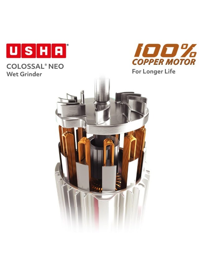 أوشا USHA Colossal Neo 2 litres Table-Top Wet Grinder, 150W 100% Copper Motor, Dual Stones, Stainless Steel Drum, 10 Years Warranty on Motor, Free Home Service (Cherry Red) - Image 4